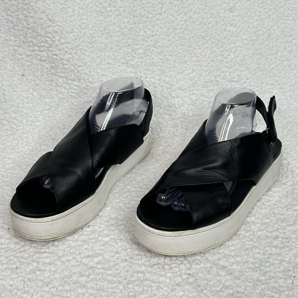 Vince Black Leather Platform Sandals Slingback Criss Cross Size 10 EU‎ 40